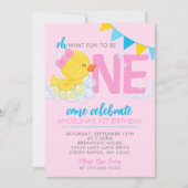 Rosa Aquarellkautschukente 1. Geburtstag Party Einladung (Vorderseite)