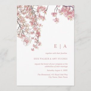 Rosa Aquarellkirsche Blüte Einladung Hochzeit