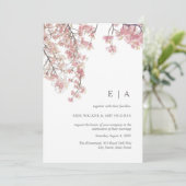 Rosa Aquarellkirsche Blüte Einladung Hochzeit (Stehend Vorderseite)