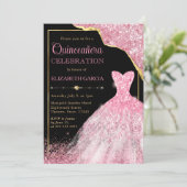 Rosa Aquarellkleid und glänzende Edge Quinceanera Einladung (Stehend Vorderseite)