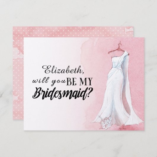 Rosa Aquarellkleid "Werden Sie meine Brautjungfrau Einladung (Vorne/Hinten)