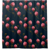 Rosa Aquarellknospen auf dunkelblauen Rose Duschvorhang (Vorderseite)