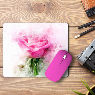 Rosa Aquarellkunst auf weißem Hintergrund Mousepad