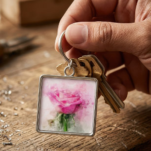 Rosa Aquarellkunst auf weißem Hintergrund Schlüsselanhänger