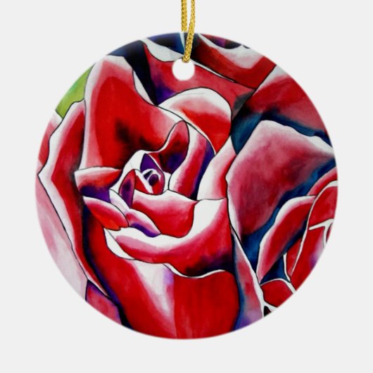 Rosa Aquarellkunst Originale Rose Keramik Ornament (Vorne)