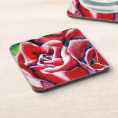Rosa Aquarellkunst Originale Rose Untersetzer (Linke Seite)