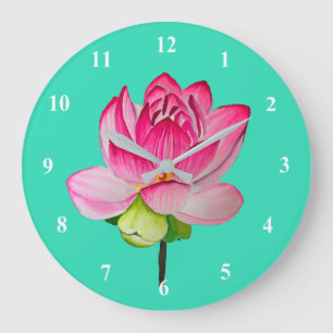 Rosa Aquarelllotus Blume Kunst Große Wanduhr