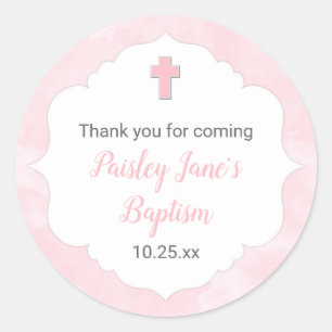Rosa Aquarellmädchentaufe-Taufbevorzugung Runder Aufkleber