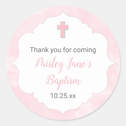 Rosa Aquarellmädchentaufe-Taufbevorzugung Runder Aufkleber (Vorderseite)