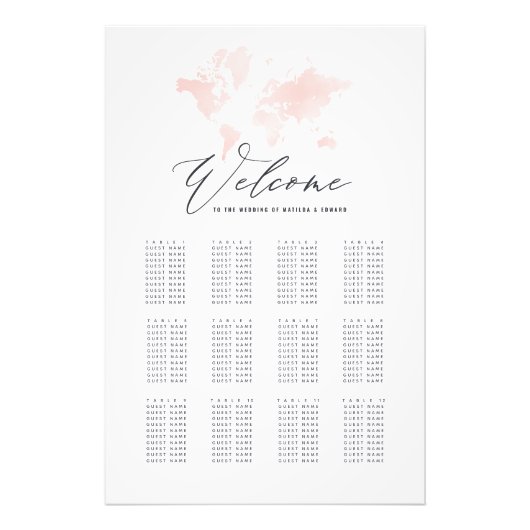 Rosa Aquarellmappe Hochzeitssitzplan Fotodruck (Vorne)