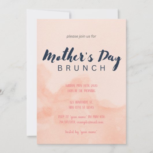Rosa-Aquarellmüttertagsfeier Einladung (Vorderseite)
