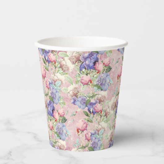 Rosa Aquarellpastellfarben Pappbecher (Vorderseite)