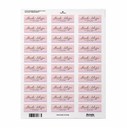 Rosa Aquarellpinsel Pinselstriche Chic Script Labe (Vorne)