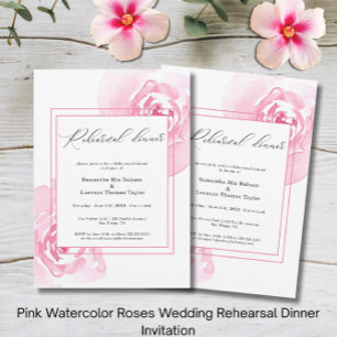 Rosa Aquarellrosen  Hochzeitsprobedinner Einladung