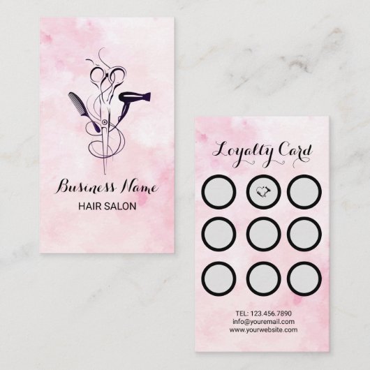 Rosa Aquarellsalon Schönheitssalon Treuekarte (Vorne/Hinten)