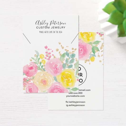 Rosa Aquarellschmuck mit floraler Aquarellzeichnun (Schreibtisch)