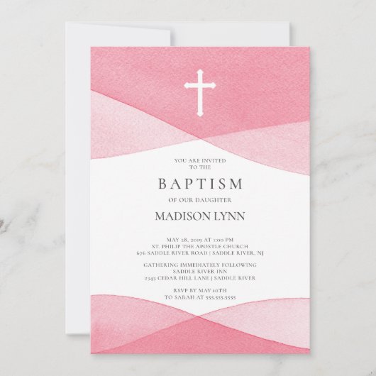 Rosa Aquarelltaufe Einladung (Vorderseite)