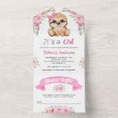 Rosa Aquarelltuch Niedliche Latte Dusche All In One Einladung (Innen Boden)