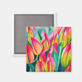 Rosa Aquarelltulis Kunst Magnet (Vorderseite/Rückseite)