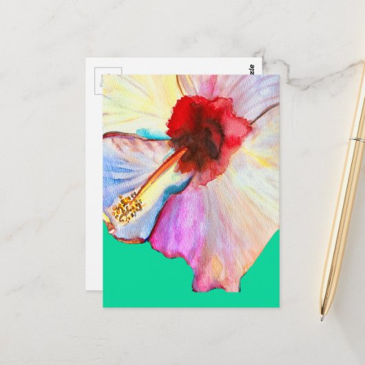 Rosa Aquarelltulis Kunst Postkarte (Vorderseite/Rückseite Beispiel)