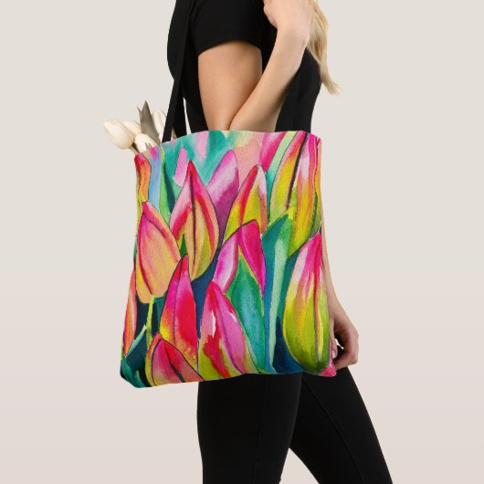 Rosa Aquarelltulis Kunst Tasche (Von Nahem)