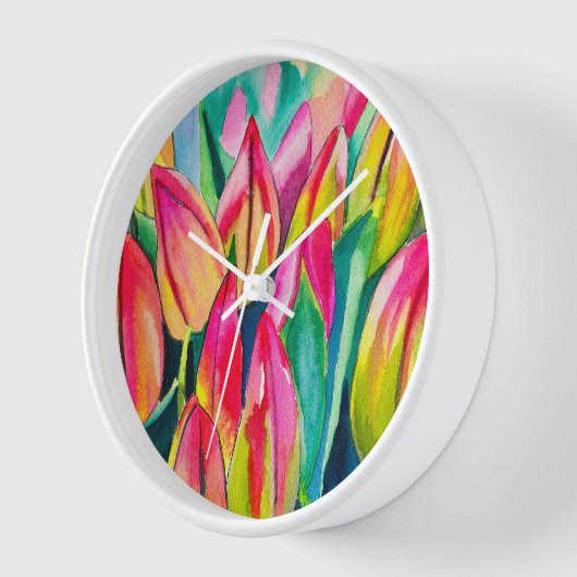 Rosa Aquarelltulis Kunst Uhr (Winkel)