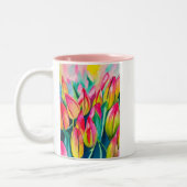 Rosa Aquarelltulis Kunst Zweifarbige Tasse (Links)