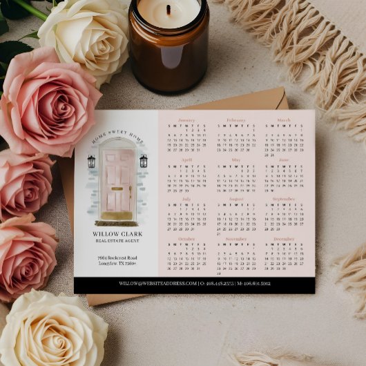 Rosa Aquarelltür Real Anwesen 2025 Kalender Postkarte