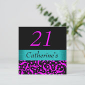 Rosa Aquaschwarzes elegant irgendeine Altersfeier Einladung (Stehend Vorderseite)