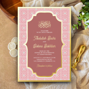 Rosa Arabesken-Muster muslimische Hochzeit Gold Folieneinladung