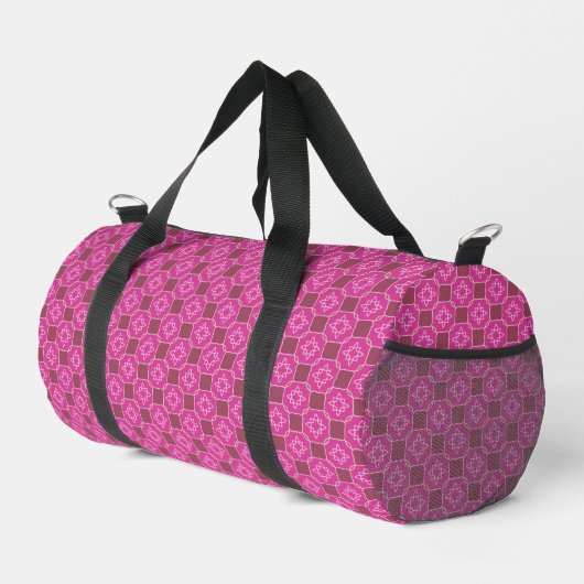 Rosa Arabesken-Stern-Blumen-Nahtloses Muster Duffle Bag (Rechte Ecke)