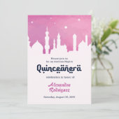 Rosa arabische Nächte Wasserfarbe Quinceñera Einladung (Stehend Vorderseite)