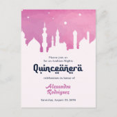 Rosa arabische Nächte Wasserfarbe Quinceñera Postkarte (Vorderseite)