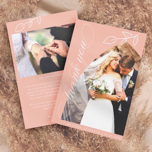 Rosa Arch Botanisches Leaf Hochzeit Danke Karte