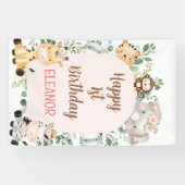 Rosa Arch Safari Party Tiere 1. Geburtstag Banner (Horizontal)
