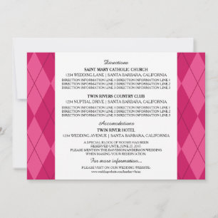 Rosa Argyle-Hochzeitsinformationskarte Einladung