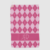 Rosa Argyle-Karomuster mit Monogramm Anfangsbuchst Golfhandtuch (Vorderseite)