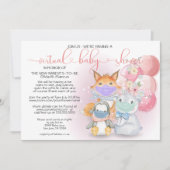 Rosa arktische Tiere in Masken Virtual Baby Dusche Einladung (Vorderseite)