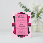 Rosa Art Deco 40. Überraschung Party Geburtstag Einladungspostkarte (Stehend Vorderseite)