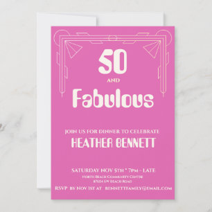 Rosa Art Deco 50 und Fantastischer Geburtstag  Einladung