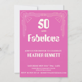 Rosa Art Deco 50 und Fantastischer Geburtstag  Einladung