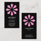 Rosa Art Deco Blume Star - Schwarz Visitenkarte (Vorne/Hinten)