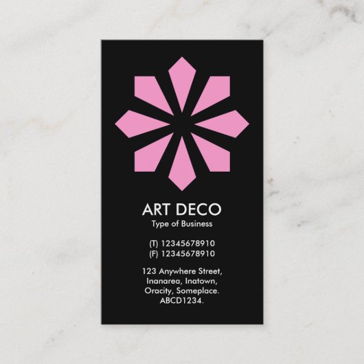 Rosa Art Deco Blume Star - Schwarz Visitenkarte (Vorderseite)