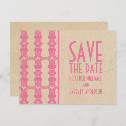 Rosa Art Deco Border Save the Date Postkarte (Vorne/Hinten)
