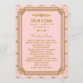 Rosa Art Deco Hochzeitsprogramme Programm