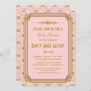 Rosa Art Deco Kinderdusche lädt ein Einladung