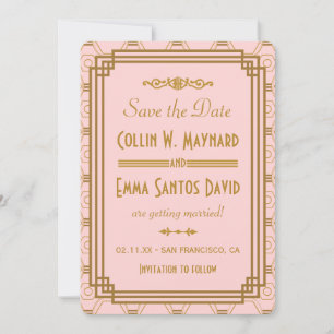 Rosa Art Deco Save-the-Date-Karten Save The Date