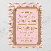 Rosa Art Deco Save the Date lädt ein (Vorne/Hinten)