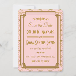 Rosa Art Deco Save the Date lädt ein