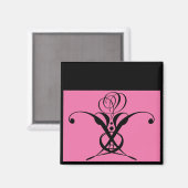 Rosa Art Deco Schwarz Geblüht Rose Magnet (Vorderseite/Rückseite)